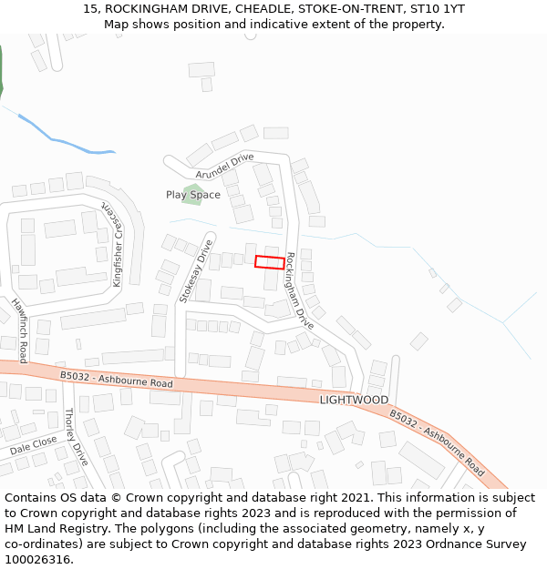 15, ROCKINGHAM DRIVE, CHEADLE, STOKE-ON-TRENT, ST10 1YT: Location map and indicative extent of plot