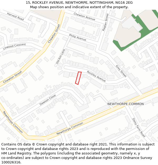 15, ROCKLEY AVENUE, NEWTHORPE, NOTTINGHAM, NG16 2EG: Location map and indicative extent of plot