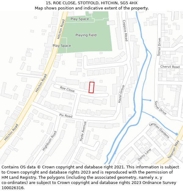 15, ROE CLOSE, STOTFOLD, HITCHIN, SG5 4HX: Location map and indicative extent of plot