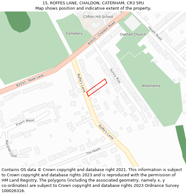 15, ROFFES LANE, CHALDON, CATERHAM, CR3 5PU: Location map and indicative extent of plot