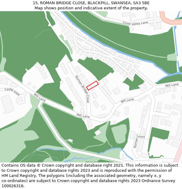 15, ROMAN BRIDGE CLOSE, BLACKPILL, SWANSEA, SA3 5BE: Location map and indicative extent of plot