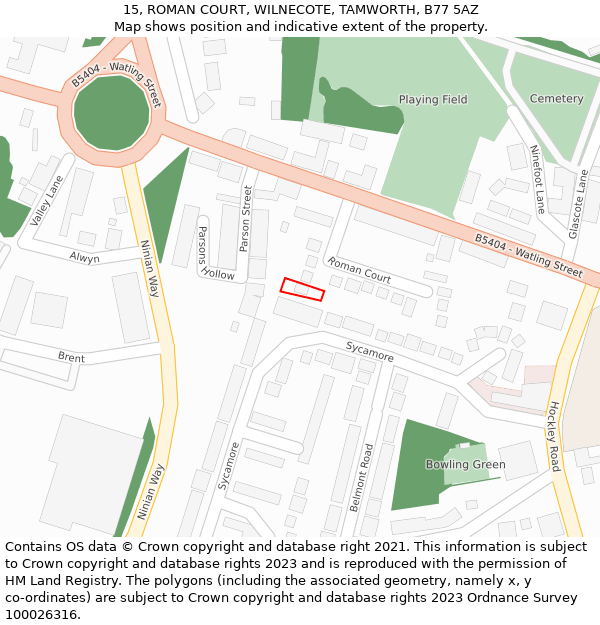 15, ROMAN COURT, WILNECOTE, TAMWORTH, B77 5AZ: Location map and indicative extent of plot