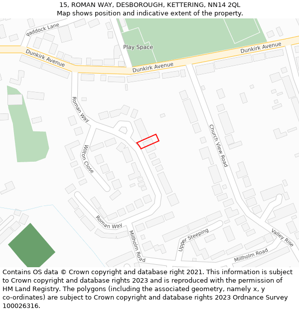 15, ROMAN WAY, DESBOROUGH, KETTERING, NN14 2QL: Location map and indicative extent of plot