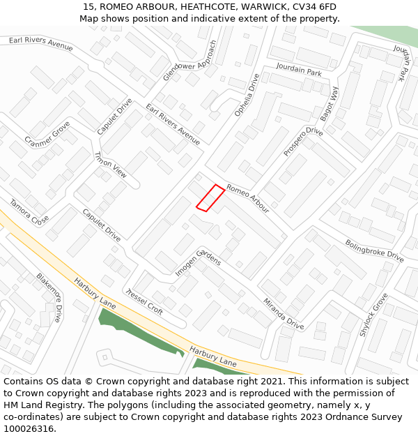 15, ROMEO ARBOUR, HEATHCOTE, WARWICK, CV34 6FD: Location map and indicative extent of plot