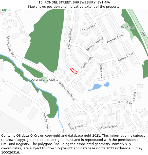 15, RONDEL STREET, SHREWSBURY, SY1 4FA: Location map and indicative extent of plot