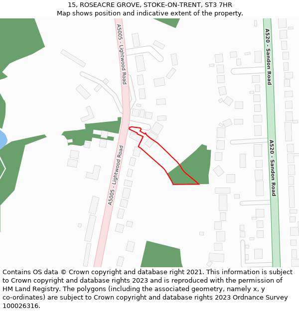 15, ROSEACRE GROVE, STOKE-ON-TRENT, ST3 7HR: Location map and indicative extent of plot