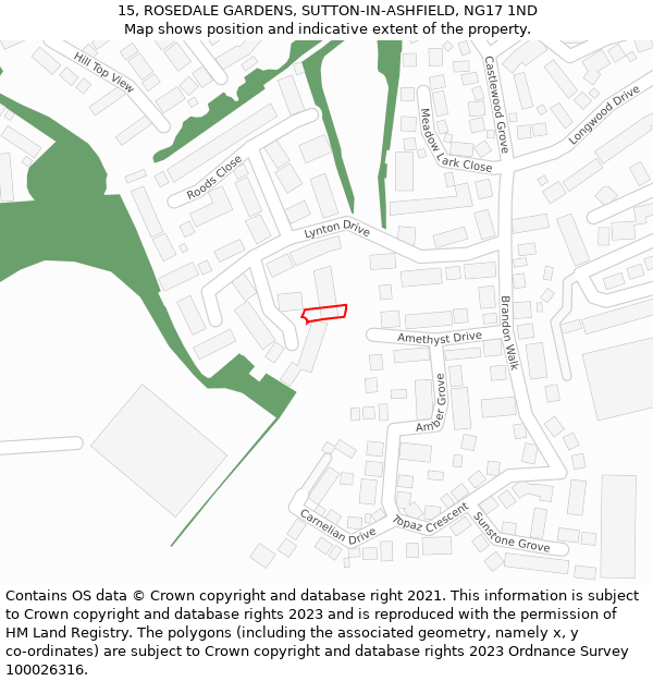 15, ROSEDALE GARDENS, SUTTON-IN-ASHFIELD, NG17 1ND: Location map and indicative extent of plot