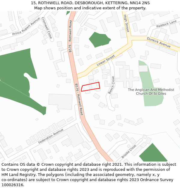 15, ROTHWELL ROAD, DESBOROUGH, KETTERING, NN14 2NS: Location map and indicative extent of plot