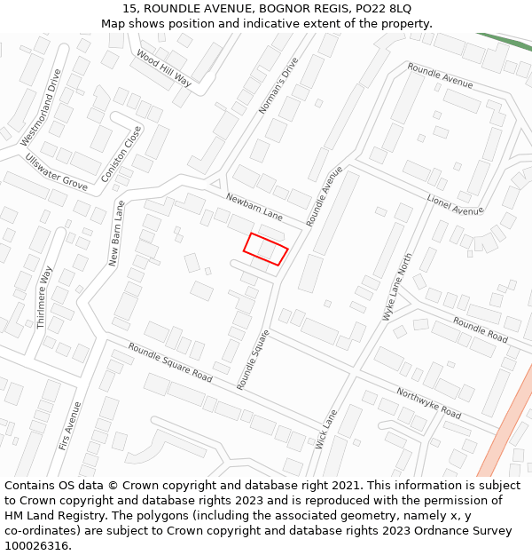 15, ROUNDLE AVENUE, BOGNOR REGIS, PO22 8LQ: Location map and indicative extent of plot