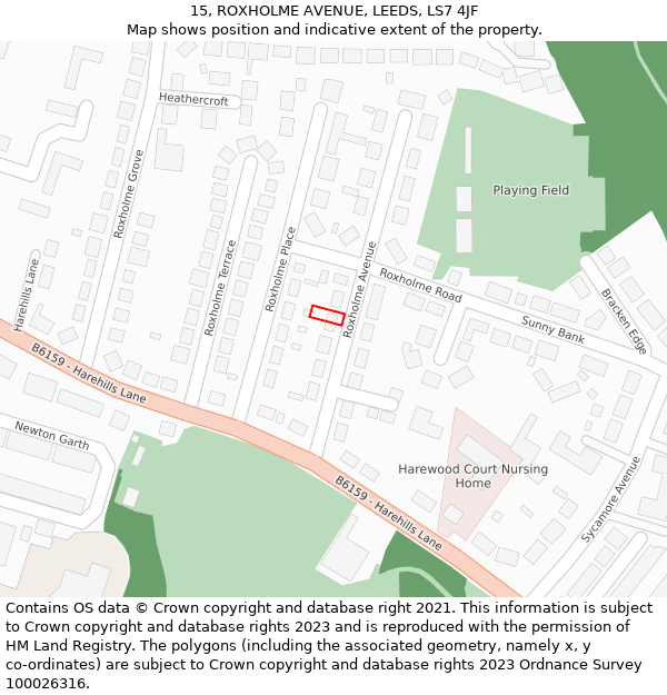 15, ROXHOLME AVENUE, LEEDS, LS7 4JF: Location map and indicative extent of plot