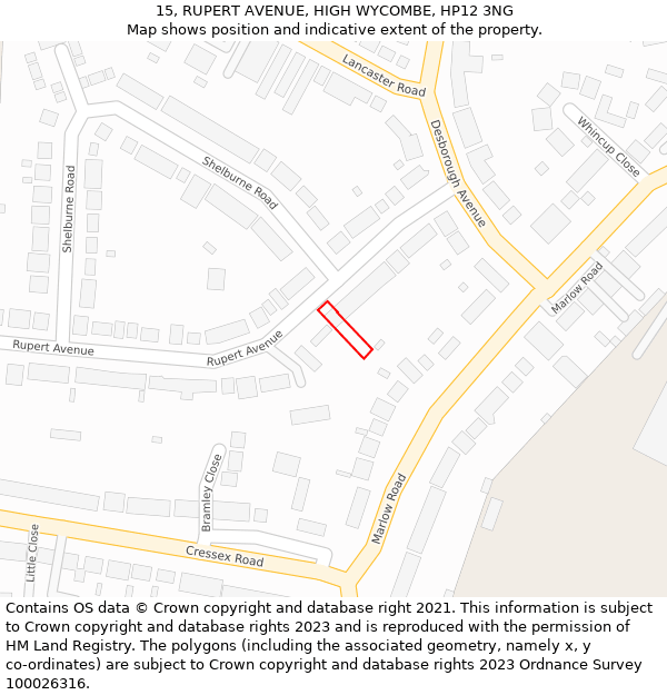 15, RUPERT AVENUE, HIGH WYCOMBE, HP12 3NG: Location map and indicative extent of plot