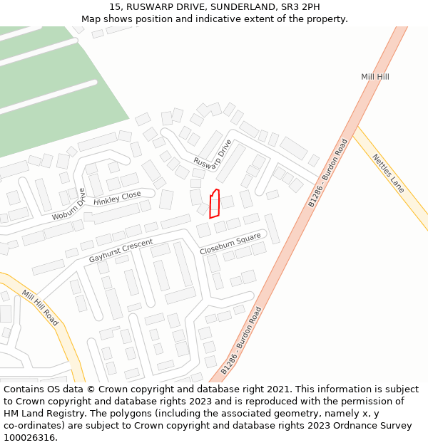 15, RUSWARP DRIVE, SUNDERLAND, SR3 2PH: Location map and indicative extent of plot