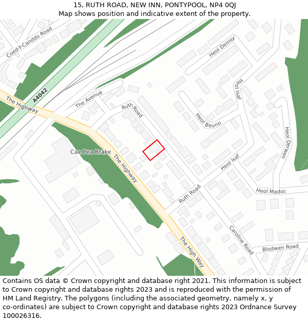 15, RUTH ROAD, NEW INN, PONTYPOOL, NP4 0QJ: Location map and indicative extent of plot