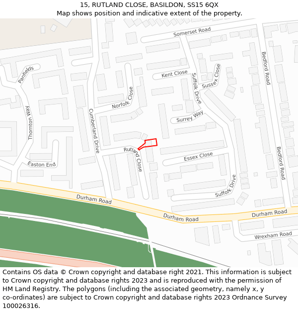15, RUTLAND CLOSE, BASILDON, SS15 6QX: Location map and indicative extent of plot