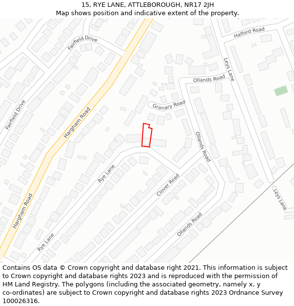 15, RYE LANE, ATTLEBOROUGH, NR17 2JH: Location map and indicative extent of plot