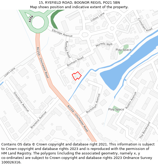 15, RYEFIELD ROAD, BOGNOR REGIS, PO21 5BN: Location map and indicative extent of plot