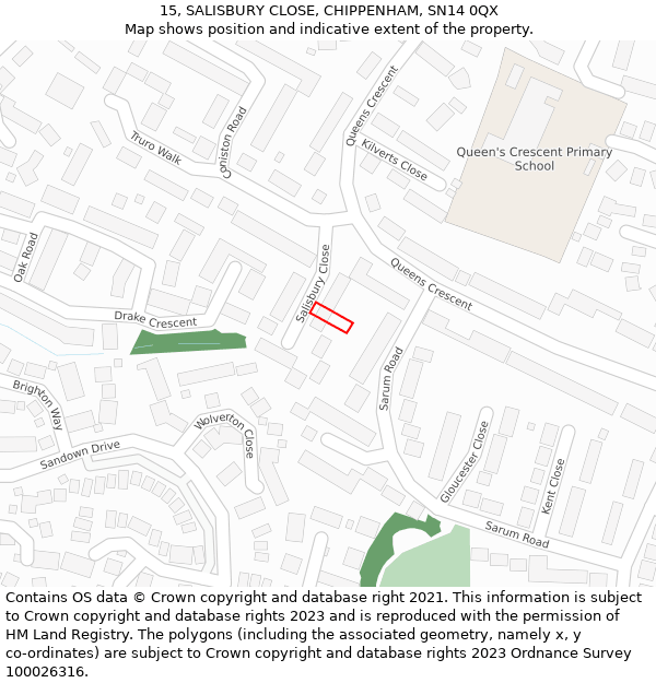 15, SALISBURY CLOSE, CHIPPENHAM, SN14 0QX: Location map and indicative extent of plot