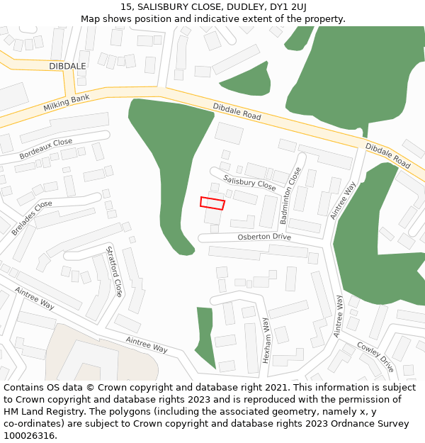 15, SALISBURY CLOSE, DUDLEY, DY1 2UJ: Location map and indicative extent of plot