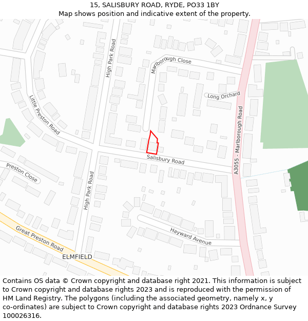 15, SALISBURY ROAD, RYDE, PO33 1BY: Location map and indicative extent of plot