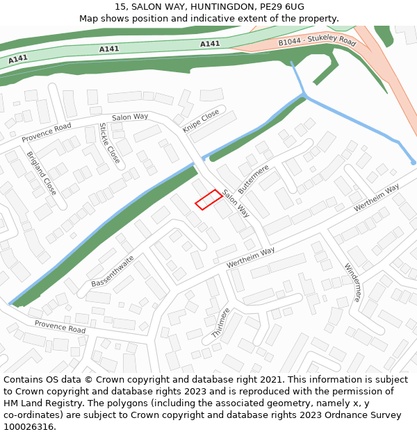 15, SALON WAY, HUNTINGDON, PE29 6UG: Location map and indicative extent of plot