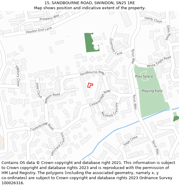 15, SANDBOURNE ROAD, SWINDON, SN25 1RE: Location map and indicative extent of plot