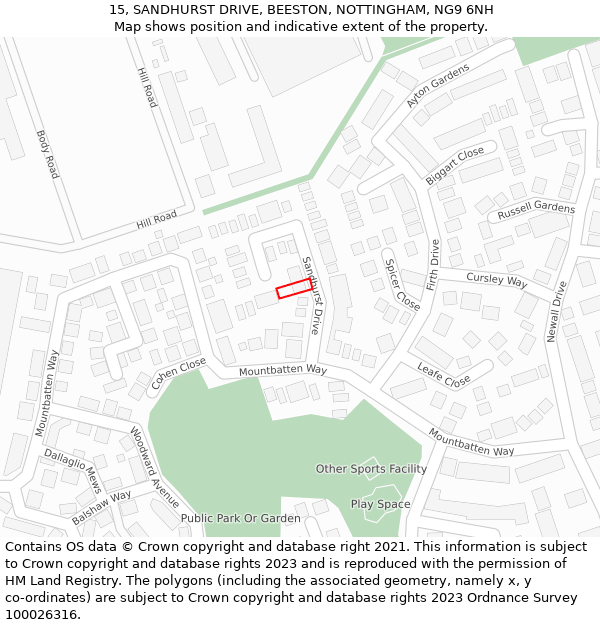 15, SANDHURST DRIVE, BEESTON, NOTTINGHAM, NG9 6NH: Location map and indicative extent of plot