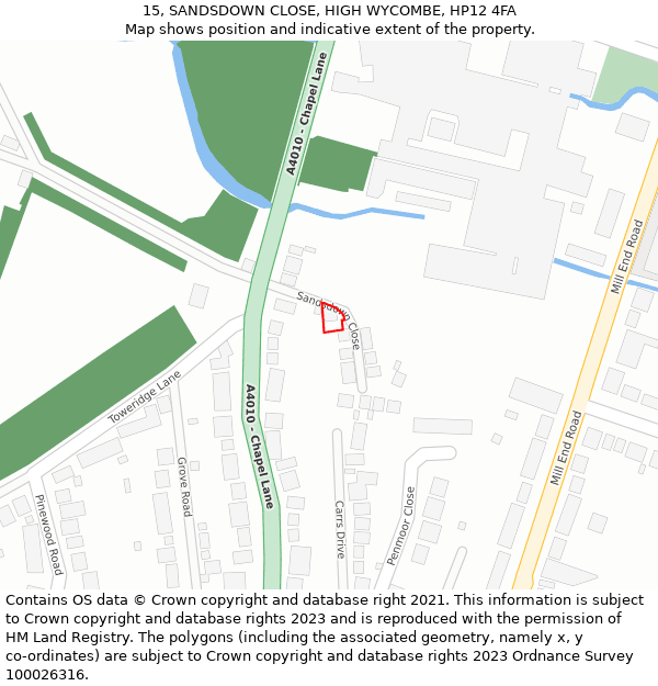 15, SANDSDOWN CLOSE, HIGH WYCOMBE, HP12 4FA: Location map and indicative extent of plot