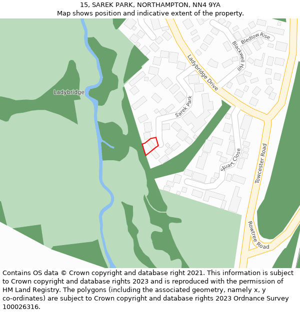 15, SAREK PARK, NORTHAMPTON, NN4 9YA: Location map and indicative extent of plot