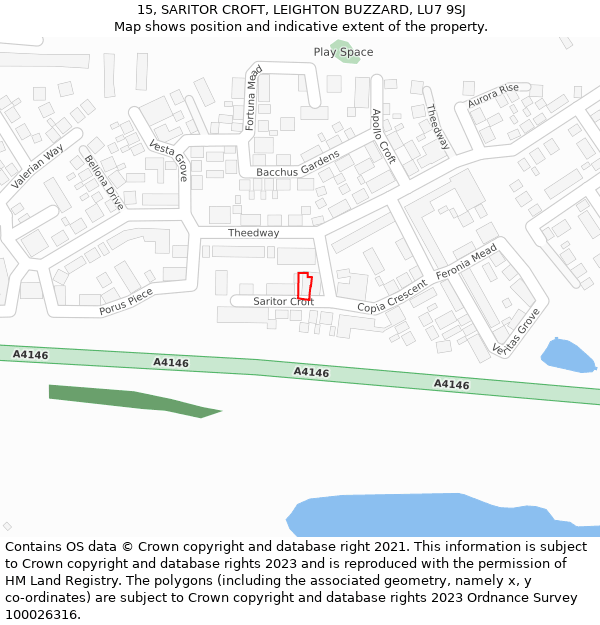 15, SARITOR CROFT, LEIGHTON BUZZARD, LU7 9SJ: Location map and indicative extent of plot