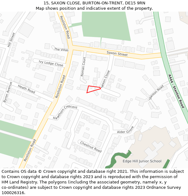 15, SAXON CLOSE, BURTON-ON-TRENT, DE15 9RN: Location map and indicative extent of plot