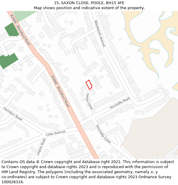 15, SAXON CLOSE, POOLE, BH15 4FE: Location map and indicative extent of plot