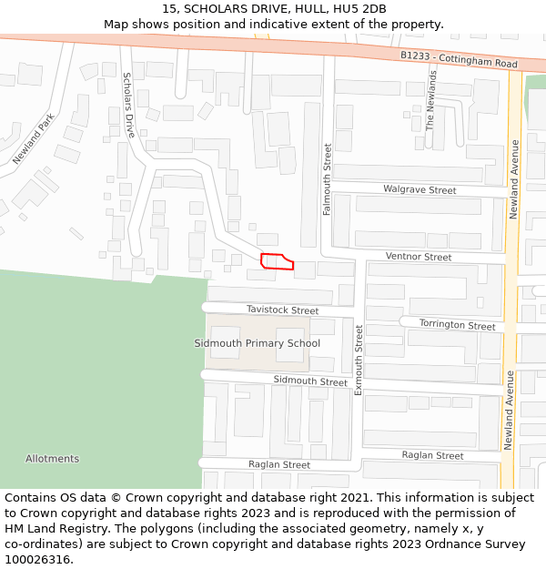 15, SCHOLARS DRIVE, HULL, HU5 2DB: Location map and indicative extent of plot