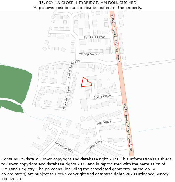 15, SCYLLA CLOSE, HEYBRIDGE, MALDON, CM9 4BD: Location map and indicative extent of plot