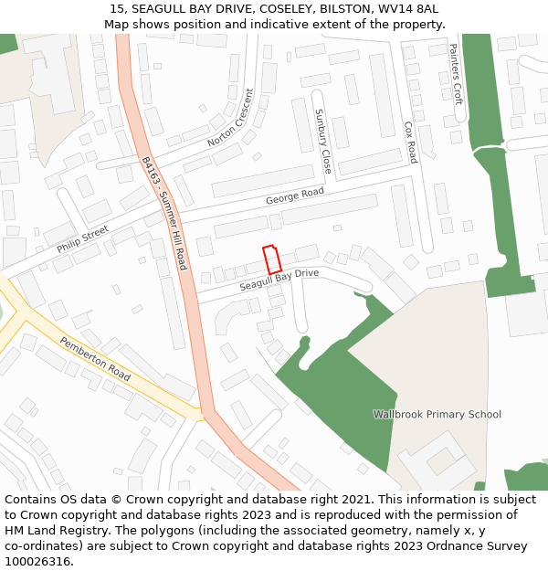 15, SEAGULL BAY DRIVE, COSELEY, BILSTON, WV14 8AL: Location map and indicative extent of plot