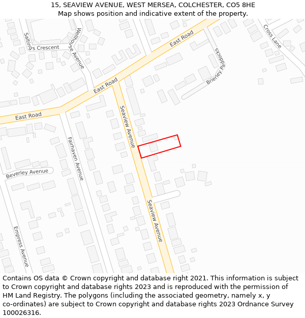 15, SEAVIEW AVENUE, WEST MERSEA, COLCHESTER, CO5 8HE: Location map and indicative extent of plot