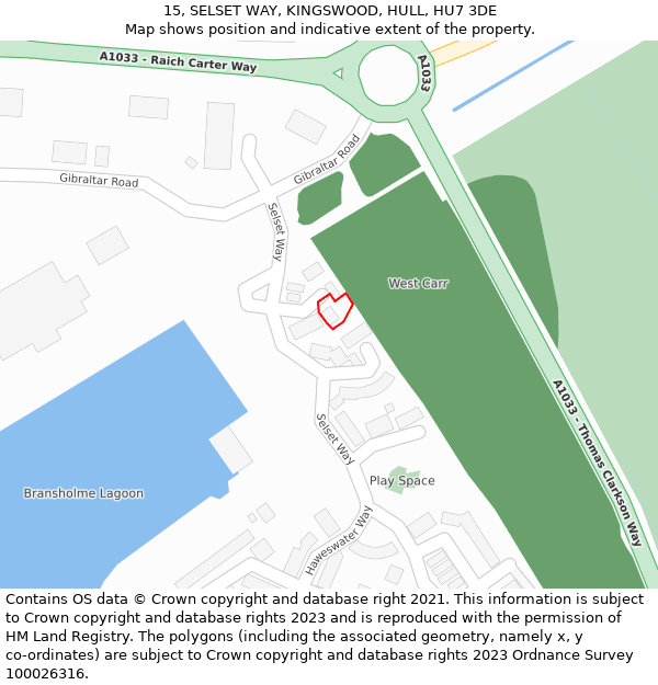 15, SELSET WAY, KINGSWOOD, HULL, HU7 3DE: Location map and indicative extent of plot