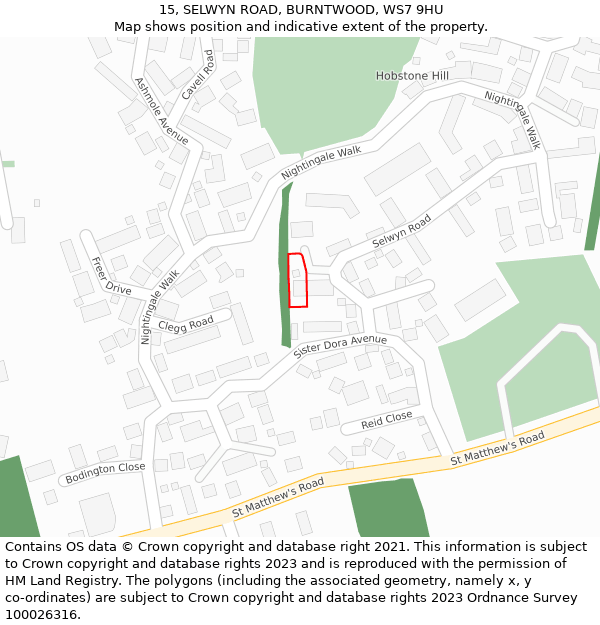 15, SELWYN ROAD, BURNTWOOD, WS7 9HU: Location map and indicative extent of plot