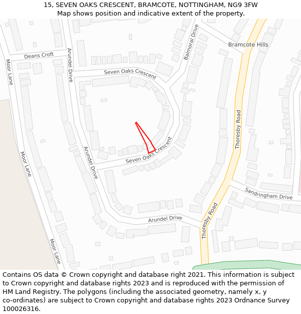 15, SEVEN OAKS CRESCENT, BRAMCOTE, NOTTINGHAM, NG9 3FW: Location map and indicative extent of plot