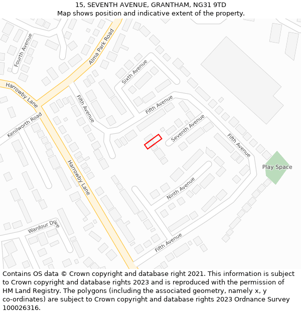 15, SEVENTH AVENUE, GRANTHAM, NG31 9TD: Location map and indicative extent of plot