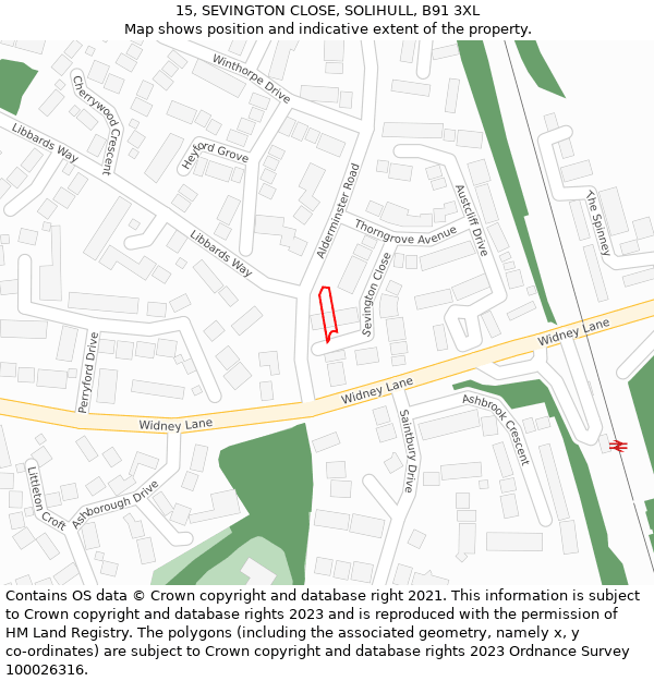 15, SEVINGTON CLOSE, SOLIHULL, B91 3XL: Location map and indicative extent of plot