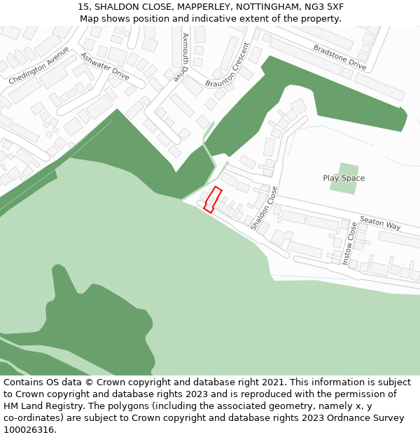 15, SHALDON CLOSE, MAPPERLEY, NOTTINGHAM, NG3 5XF: Location map and indicative extent of plot