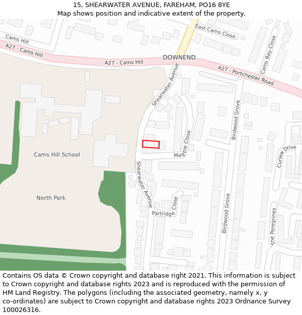 15, SHEARWATER AVENUE, FAREHAM, PO16 8YE: Location map and indicative extent of plot