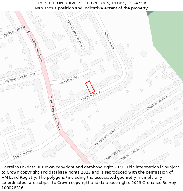 15, SHELTON DRIVE, SHELTON LOCK, DERBY, DE24 9FB: Location map and indicative extent of plot