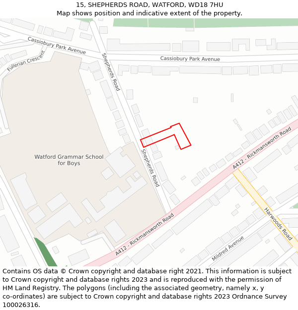 15, SHEPHERDS ROAD, WATFORD, WD18 7HU: Location map and indicative extent of plot