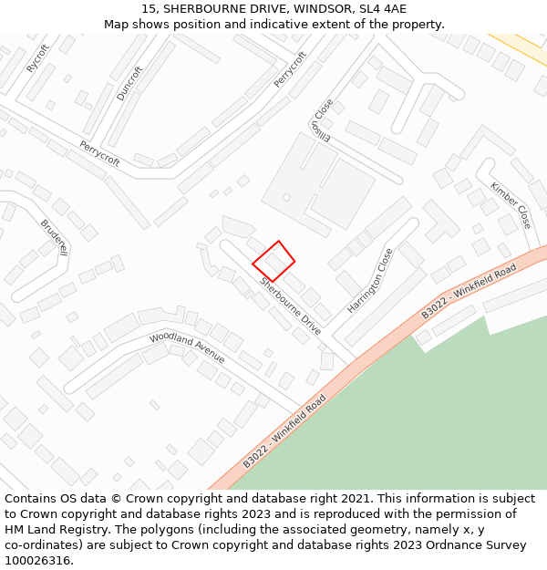 15, SHERBOURNE DRIVE, WINDSOR, SL4 4AE: Location map and indicative extent of plot