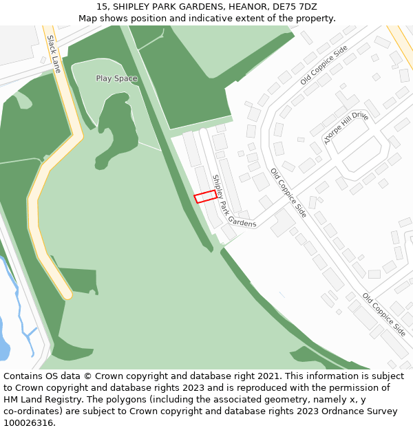15, SHIPLEY PARK GARDENS, HEANOR, DE75 7DZ: Location map and indicative extent of plot