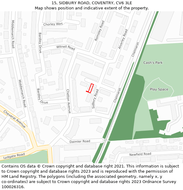 15, SIDBURY ROAD, COVENTRY, CV6 3LE: Location map and indicative extent of plot