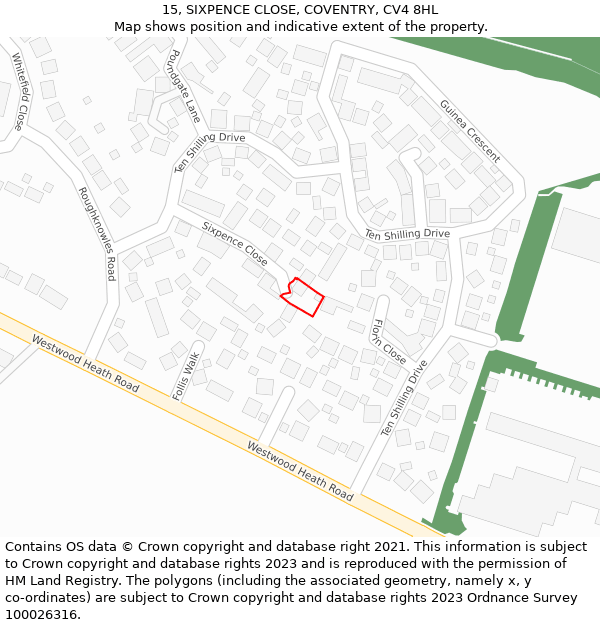 15, SIXPENCE CLOSE, COVENTRY, CV4 8HL: Location map and indicative extent of plot