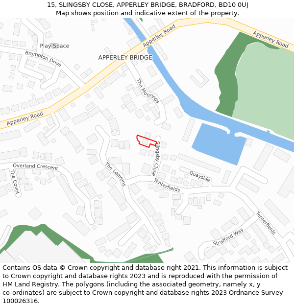 15, SLINGSBY CLOSE, APPERLEY BRIDGE, BRADFORD, BD10 0UJ: Location map and indicative extent of plot