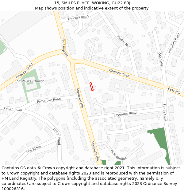 15, SMILES PLACE, WOKING, GU22 8BJ: Location map and indicative extent of plot